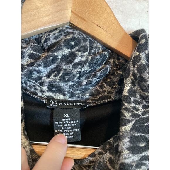 New Directions Sweater Dress Womens XL Gray Cheetah Leopard Cowl Neck Stretch - Picture 13 of 14